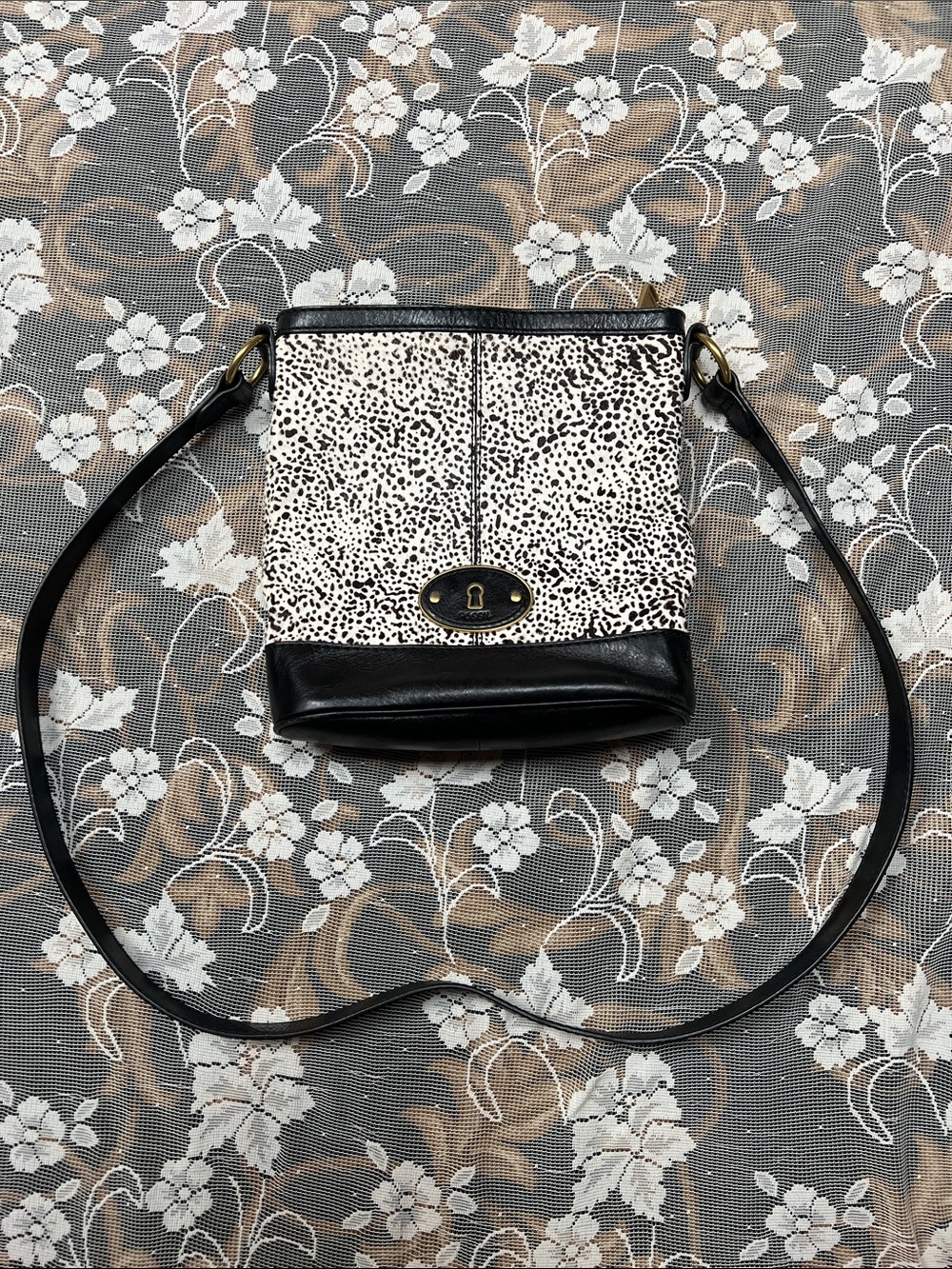 Fossil Calfhair Genuine Leather Crossbody Bucket Bag